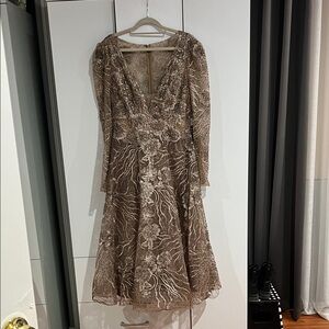 Mac Duggal Brown Embellished Long Sleeve Dress